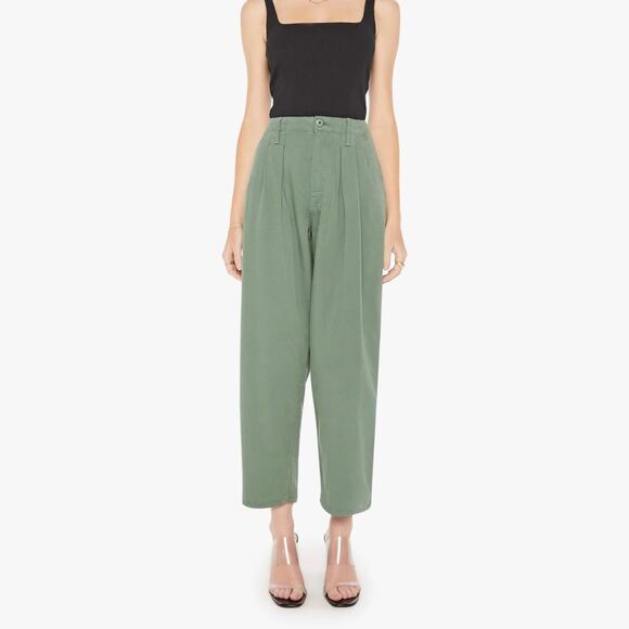 Mother The Pleated Chute Prep Flood Green Jeans 25 NEW Whoops a Daisy Hedge Pant - Picture 1 of 7